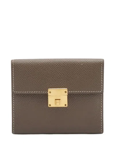 Pre-owned Hermes 2019 Clic 12 Epsom Leather Wallet In Brown