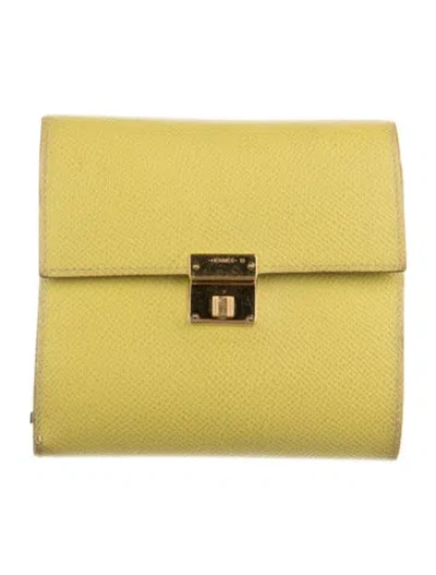 Pre-owned Hermes 2019 Clic 12 Wallet In Yellow