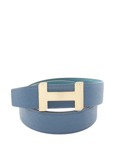 Pre-owned Hermes 2019 Constance Reversible Belt In Blue