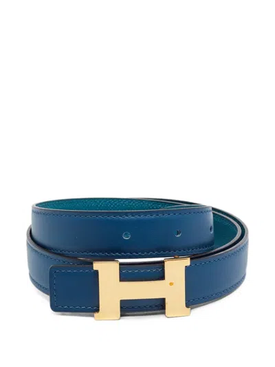 Pre-owned Hermes 2019 Constance Reversible Belt In Blue