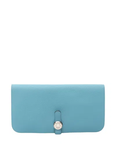Pre-owned Hermes 2019 Dogon Bi-fold Long Wallet In Blue