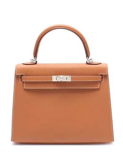 Pre-owned Hermes 2019 Epsom Kelly Ii Sellier 25 Satchel In Brown