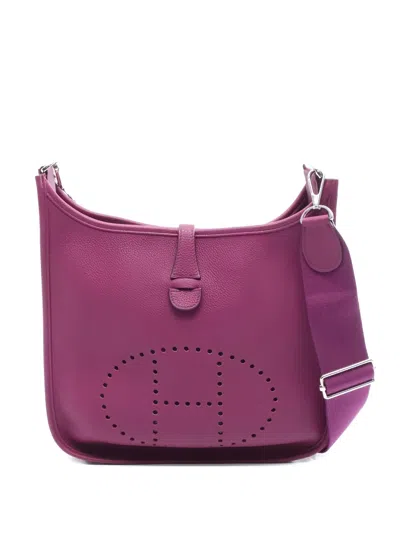 Pre-owned Hermes 2019 Evelyne 3 Troyes Pm Perforated Leather Shoulder Bag In Purple
