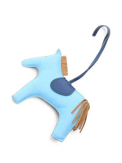 Pre-owned Hermes 2019 Gm Rodeo Lambskin Bag Charm In Blue