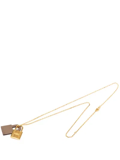 Pre-owned Hermes 2019 Gold Plated Swift O Kelly Pendant Necklace Costume Necklace In Brown