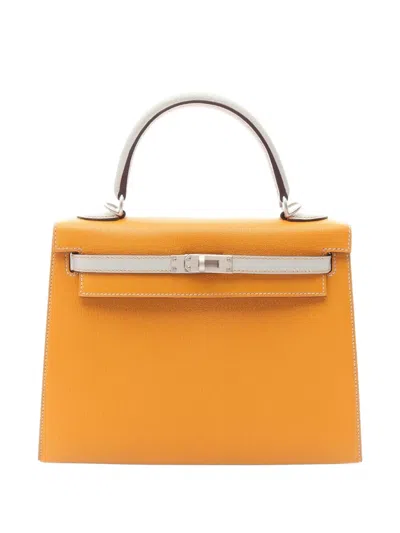 Pre-owned Hermes 2019 Kelly 25 Two-way Handbag In Orange