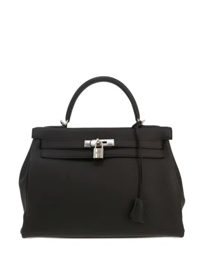 Pre-owned Hermes 2019 Kelly 32 Sellier Two-way Handbag In Black
