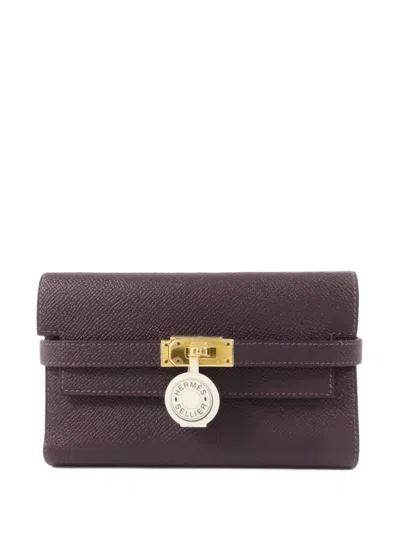 Pre-owned Hermes 2019 Kelly Leather Wallet In Purple