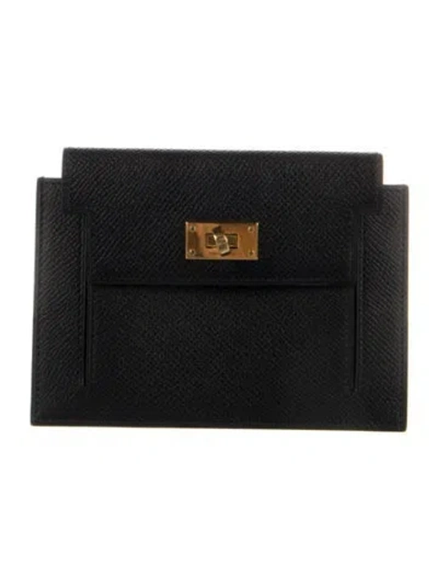Pre-owned Hermes 2019 Kelly Pocket Compact Wallet In Black
