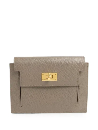 Pre-owned Hermes 2019 Kelly Pocket Wallet In Gray