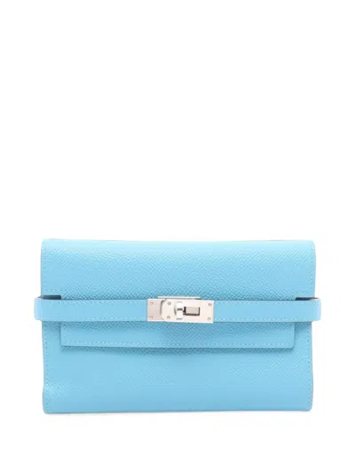 Pre-owned Hermes 2019 Kelly Verso Wallet In Blue