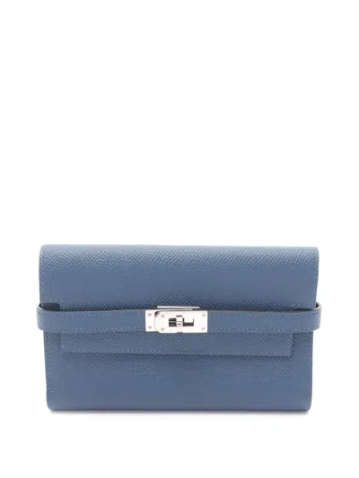 Pre-owned Hermes 2019 Medium Epsom Kelly Depliant Verso Wallet Long Wallets In Blue