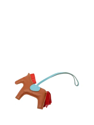 Pre-owned Hermes 2019 Milo Lambskin Grigri Rodeo Pegase Bag Charm Mm Key Chain In Brown