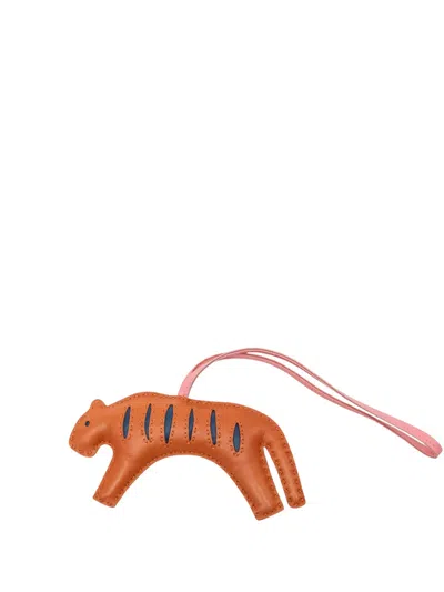 Pre-owned Hermes 2019 Milo Lambskin Rooroo Tiger Bag Charm Mm Key Chain In Brown