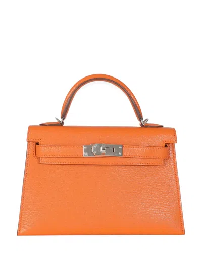 Pre-owned Hermes 2019 Mini Kelly Sellier 20 Leather Bag In Orange