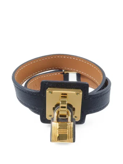 Pre-owned Hermes 2019 O'kelly Double Tour Leather Bracelet In Gold