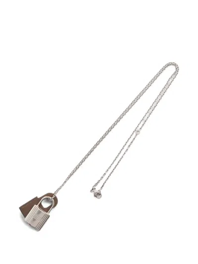 Pre-owned Hermes 2019 O'kelly Padlock Necklace In Silver