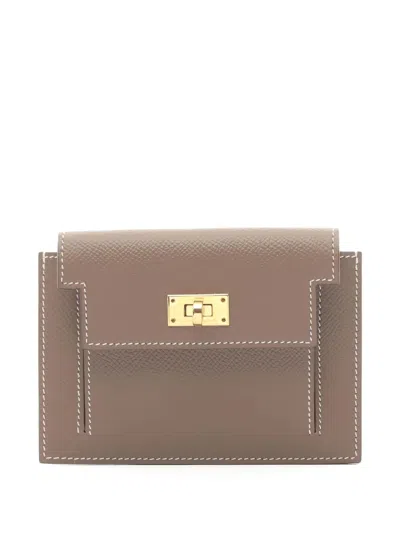 Pre-owned Hermes 2019 Pocket Compact Leather Coin Purse In Neutral