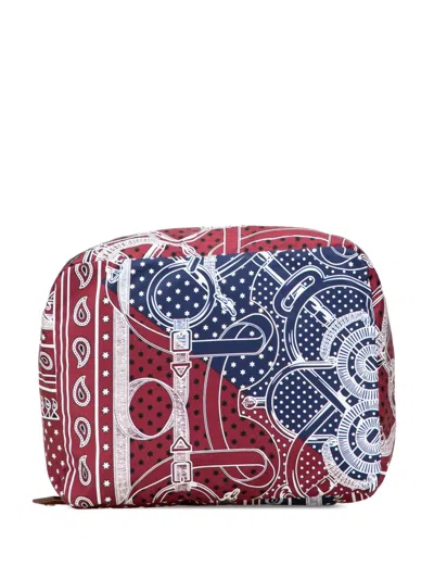 Pre-owned Hermes 2019 Silk Eperon D'or Bandana Travelsilk Cube Pm Pouch In Red
