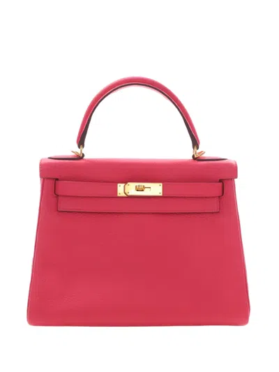 Pre-owned Hermes 2019 Taurillon Clemence Kelly Ii Retourne 28 Satchel In Pink