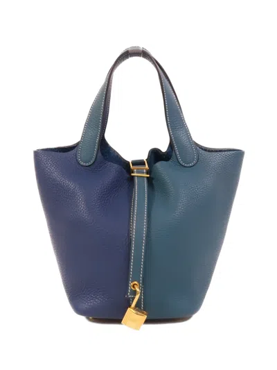 Pre-owned Hermes 2019 Taurillon Clemence Picotin Pm Tote Bag In Blue