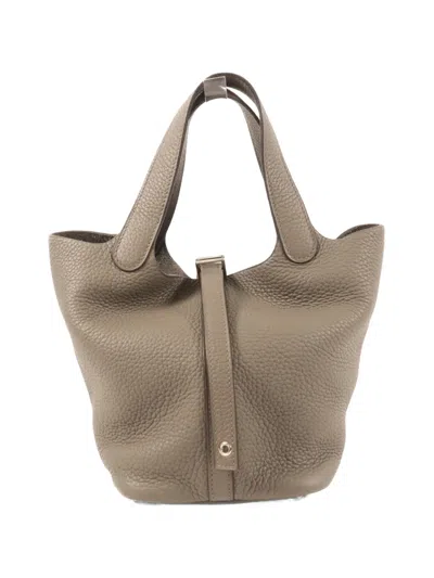 Pre-owned Hermes 2019 Taurillon Clemence Picotin Pm Tote Bag In Gray