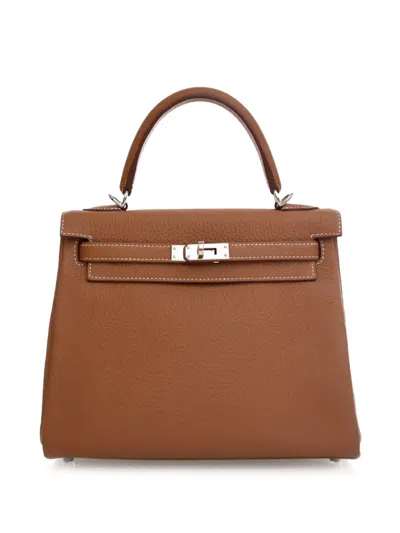 Pre-owned Hermes 2019 Togo Kelly Ii Retourne 25 Satchel In Brown