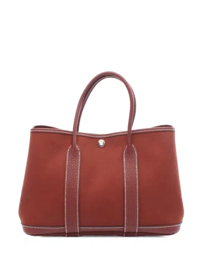 Pre-owned Hermes 2019 Toile And Negonda Garden Party 30 Tote Bag In Red