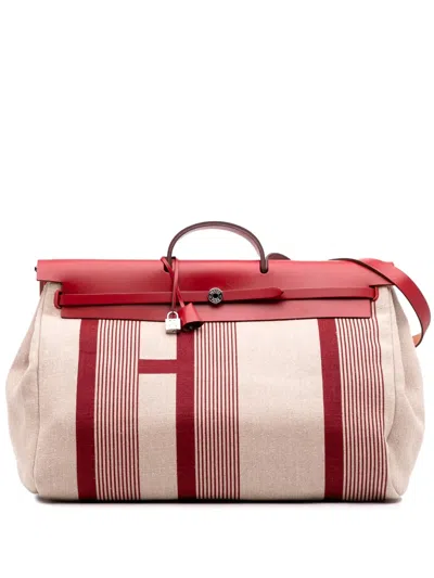 Pre-owned Hermes 2019 Toile H Vibration And Vache Hunter Herbag Zip Cabin Retourne 50 Travel Bag In Red