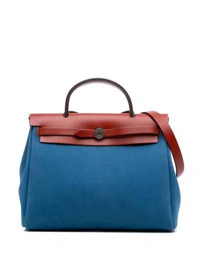 Pre-owned Hermes 2019 Toile Herbag Zip 31 Satchel In Blue