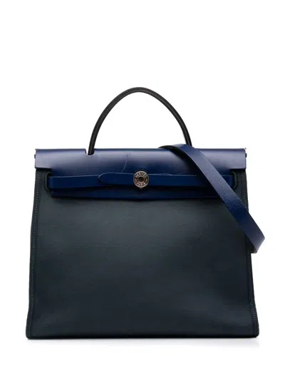 Pre-owned Hermes 2019 Toile Herbag Zip 31 Satchel In Blue