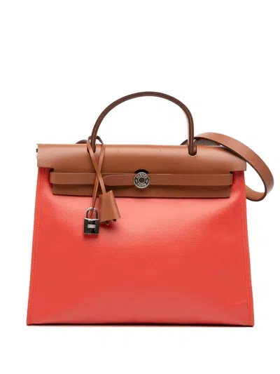 Pre-owned Hermes 2019 Toile Herbag Zip 31 Satchel In Brown