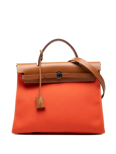 Pre-owned Hermes 2019 Toile Herbag Zip 31 Satchel In Orange