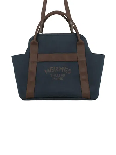 Pre-owned Hermes 2019 Toile Sac De Pansage Grooming Bag Satchel In Blue