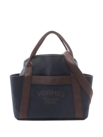 Pre-owned Hermes 2019 Toile Sac De Pansage Grooming Bag Satchel In Blue