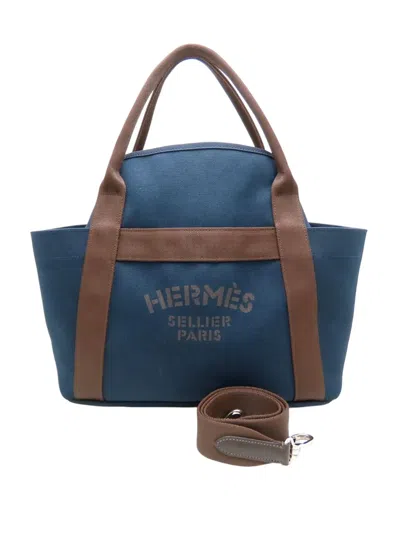 Pre-owned Hermes 2019 Toile Sac De Pansage Grooming Bag Satchel In Blue