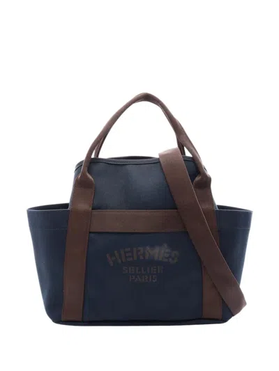 Pre-owned Hermes 2019 Toile Sac De Pansage Grooming Bag Satchel In Blue