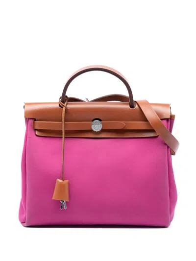 Pre-owned Hermes 2019 Toile Verso Herbag Zip 31 Satchel In Pink