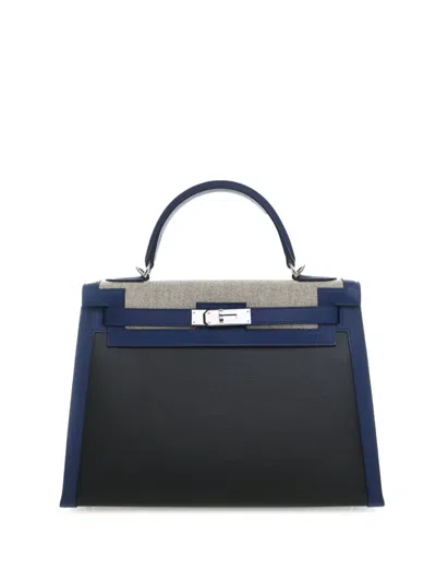 Pre-owned Hermes 2019 Tricolor Swift And Toile H Berline Kelly Ii Sellier 32 Satchel In Blue
