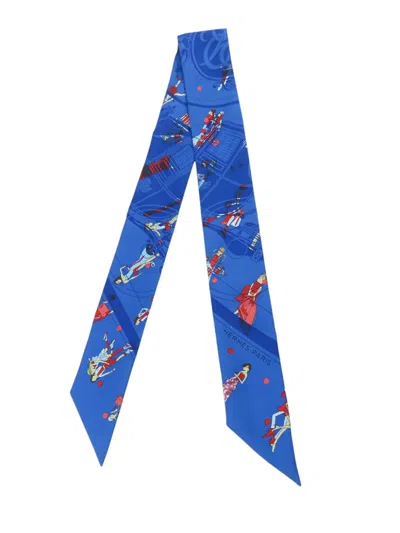 Pre-owned Hermes 2019-2020 Ex Libris Les Parisiennes Silk Twilly Scarf Scarves In Blue