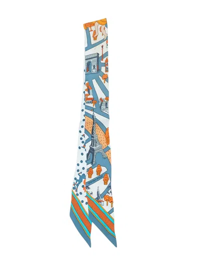 Pre-owned Hermes 2019-2026 Les Nouveaux Amoureux De Paris Silk Twilly Scarf Scarves In Blue