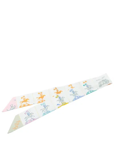 Pre-owned Hermes 2019-2026 Parade Twilly Silk Scarf Scarves In White