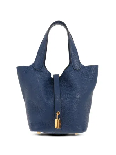 Hermes 2020 18 Picotin Togo Leather Toet Bag In Blue