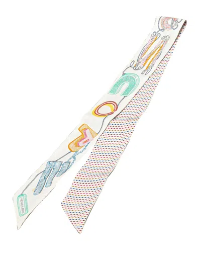 Pre-owned Hermes 2020-2020 Chevaloscope Neon Embroidered Silk Twilly Scarf Scarves In Multicolour
