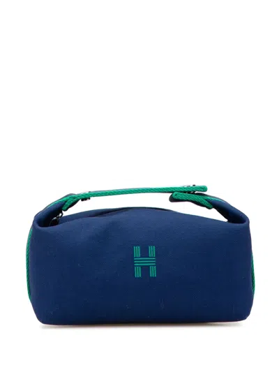 Pre-owned Hermes 2020-2024 Small Toile Bride A Brac Vanity Bag In Blue