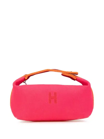 Pre-owned Hermes 2020-2024 Small Toile Bride A Brac Vanity Bag In Pink