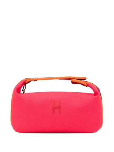 Pre-owned Hermes 2020-2024 Small Toile Bride A Brac Vanity Bag In Pink