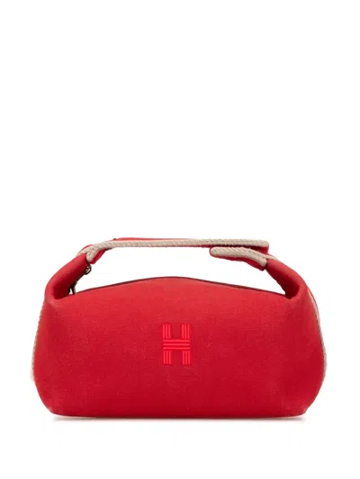 Pre-owned Hermes 2020-2024 Small Toile Bride A Brac Vanity Bag In Red