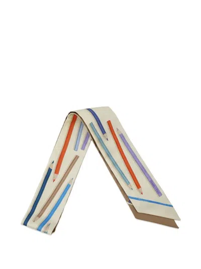 Pre-owned Hermes 2020-2025 A Vos Crayons Silk Twilly Scarf Scarves In White