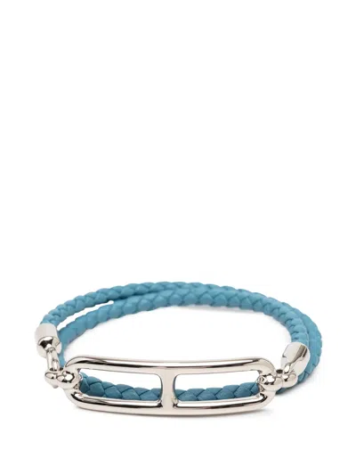 Pre-owned Hermes 2020-2025 Braided Swift Roulis Double Tour Bracelet Costume Bracelet In Blue